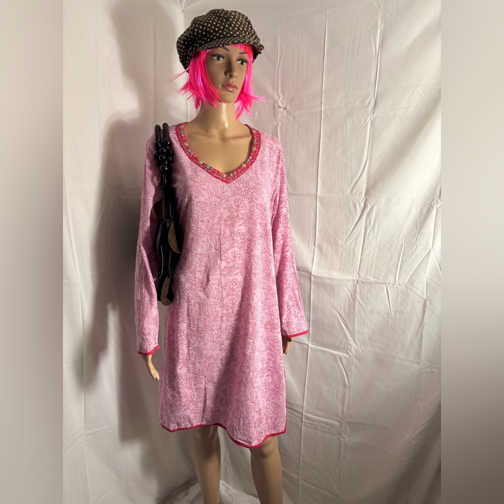 100% Cotton Pink and Red Floral‎ Nimbu Dress/Bikini Cover